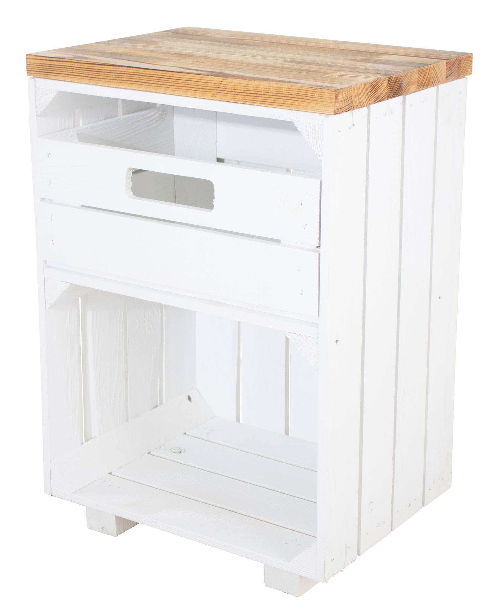 Süßer weißer Nachttisch mit Schublade 30,5x40x57cm Obstkisten DIY Holzbohlen