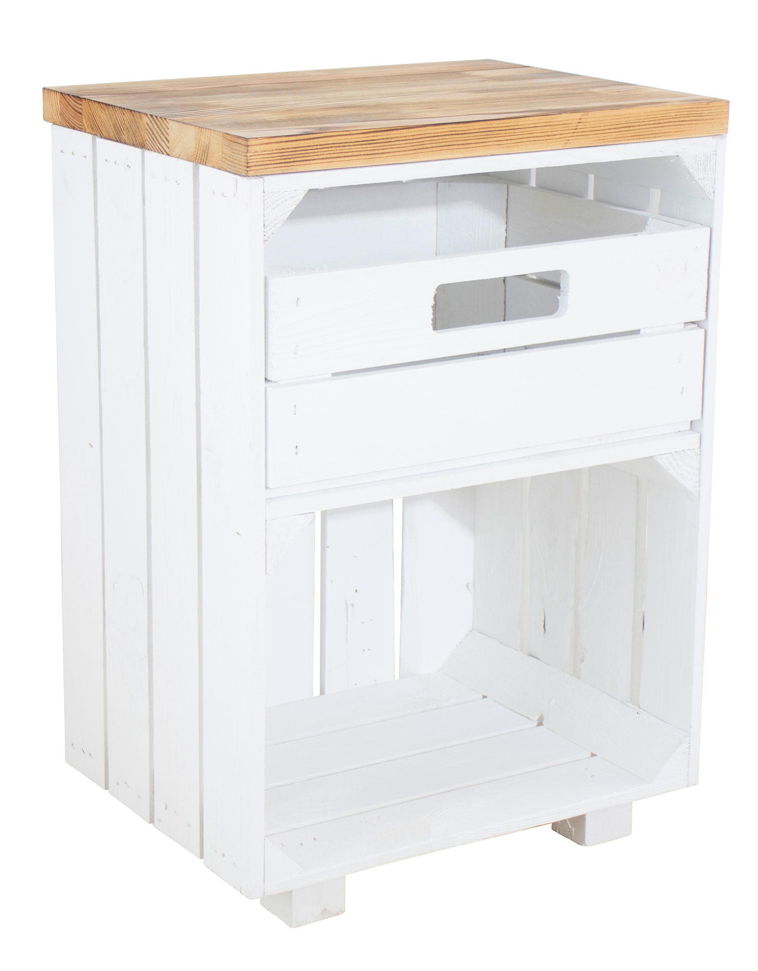 Süßer weißer Nachttisch mit Schublade 30,5x40x57cm Obstkisten DIY Holzbohlen