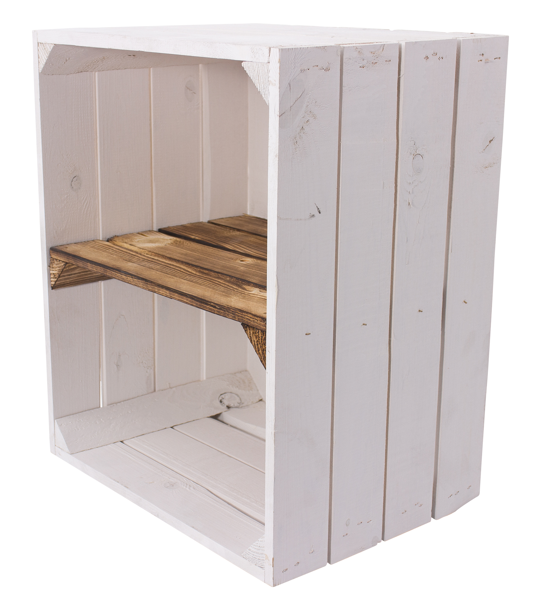 Weiss 3x Weisse Holzkiste Mit Geflammtem Mittelbrett Quer 50x40x30cm Obstkisten Online De