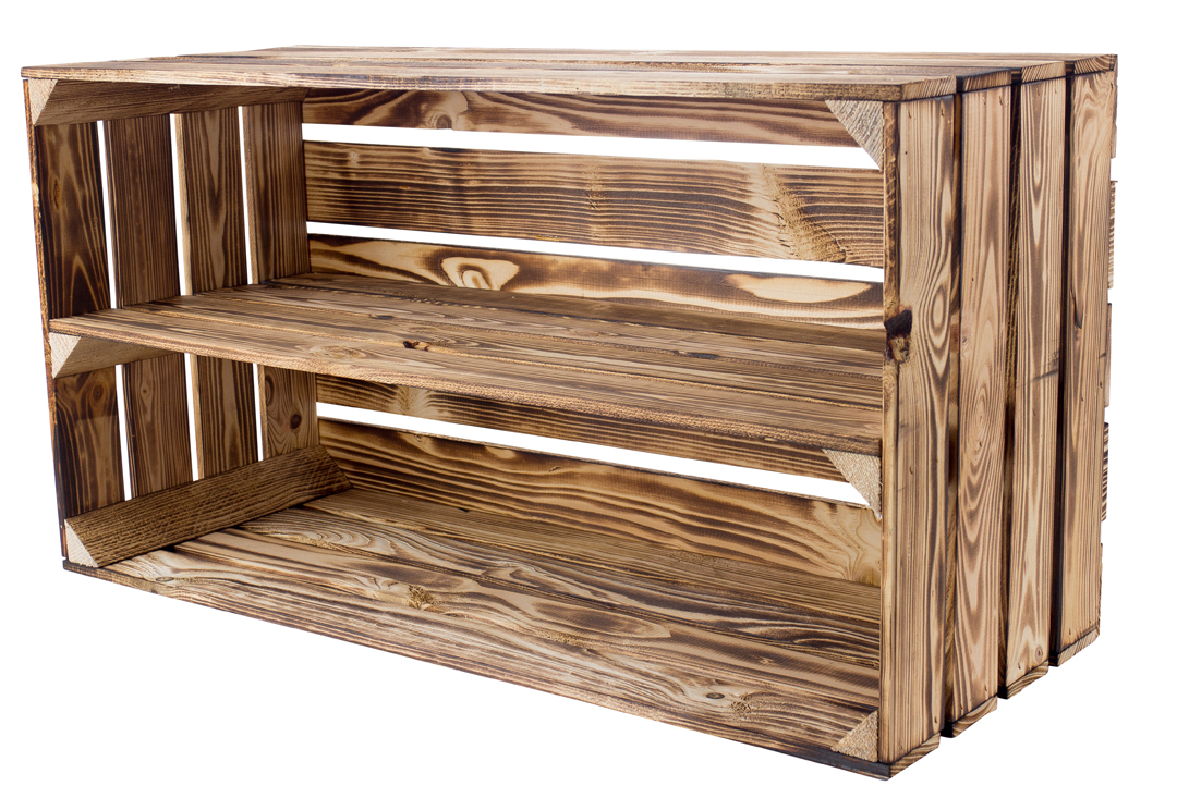 Dunkel Große geflammte Holzkiste mit Mittelbrett 68x40x30cm