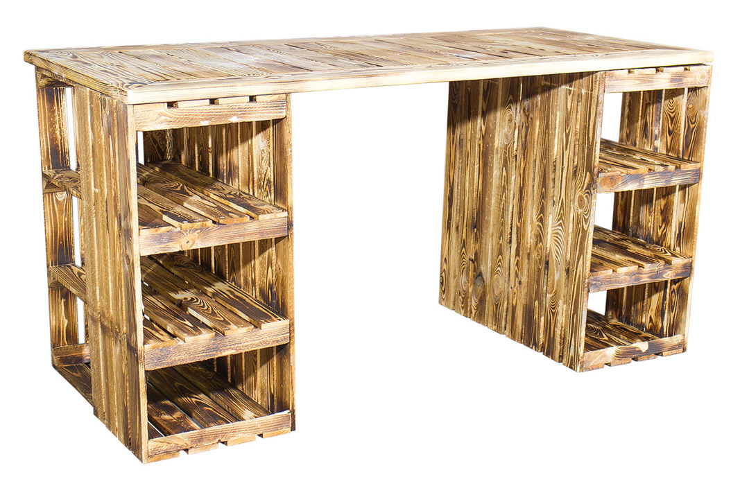 Schreibtisch mit geflammten Holzkisten & Holzplatte 150x77x64cm