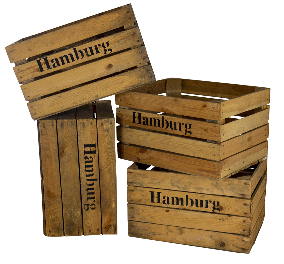 Apfelkiste mit Aufdruck "Hamburg" 50x40x30cm Apfelkiste mit Aufdruck "Hamburg" 50x40x30cm