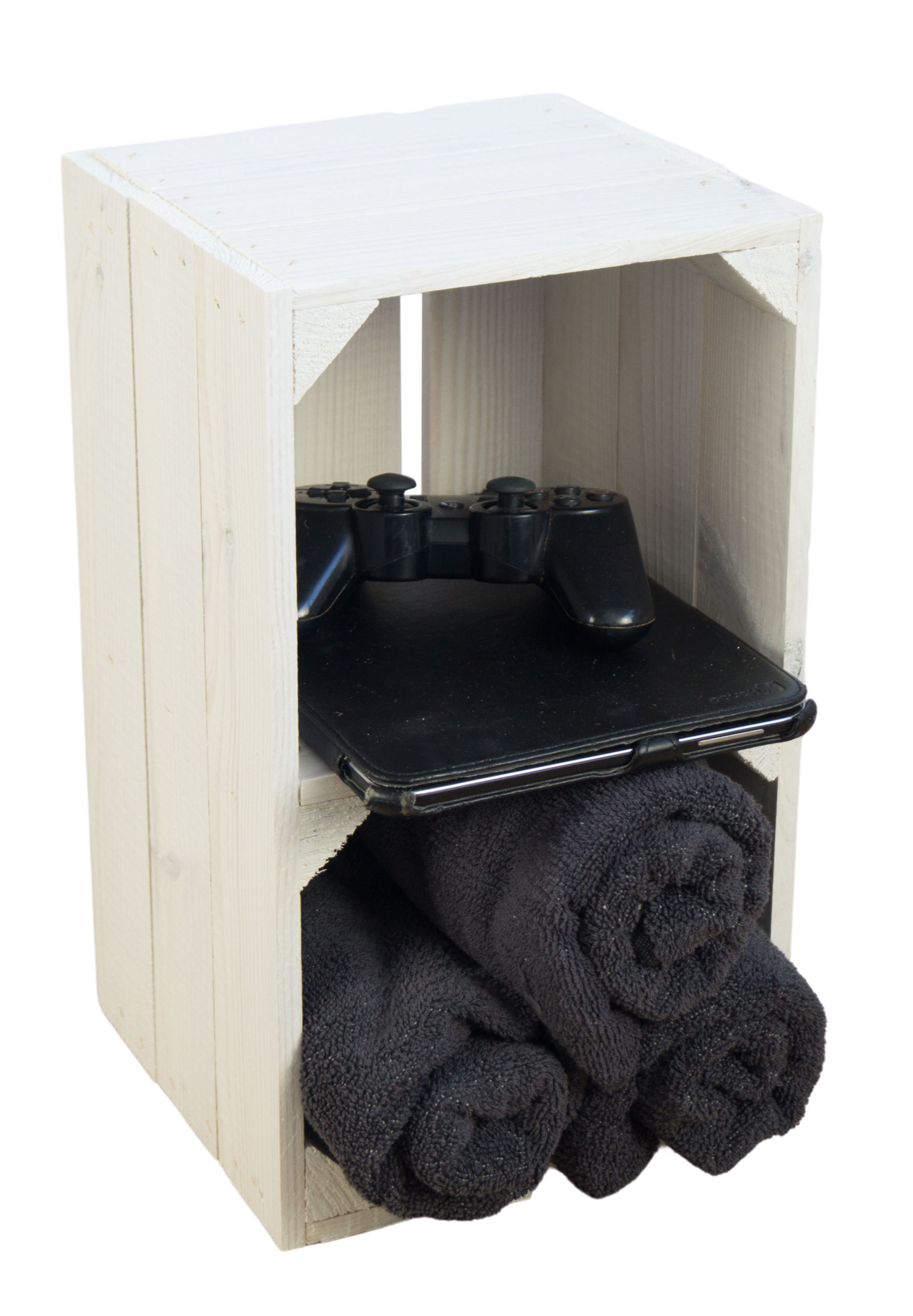 Regalkiste "Hilde" weiß mit Zwischenbrett Regalkiste "Hilde" weiß mit Zwischenbrett