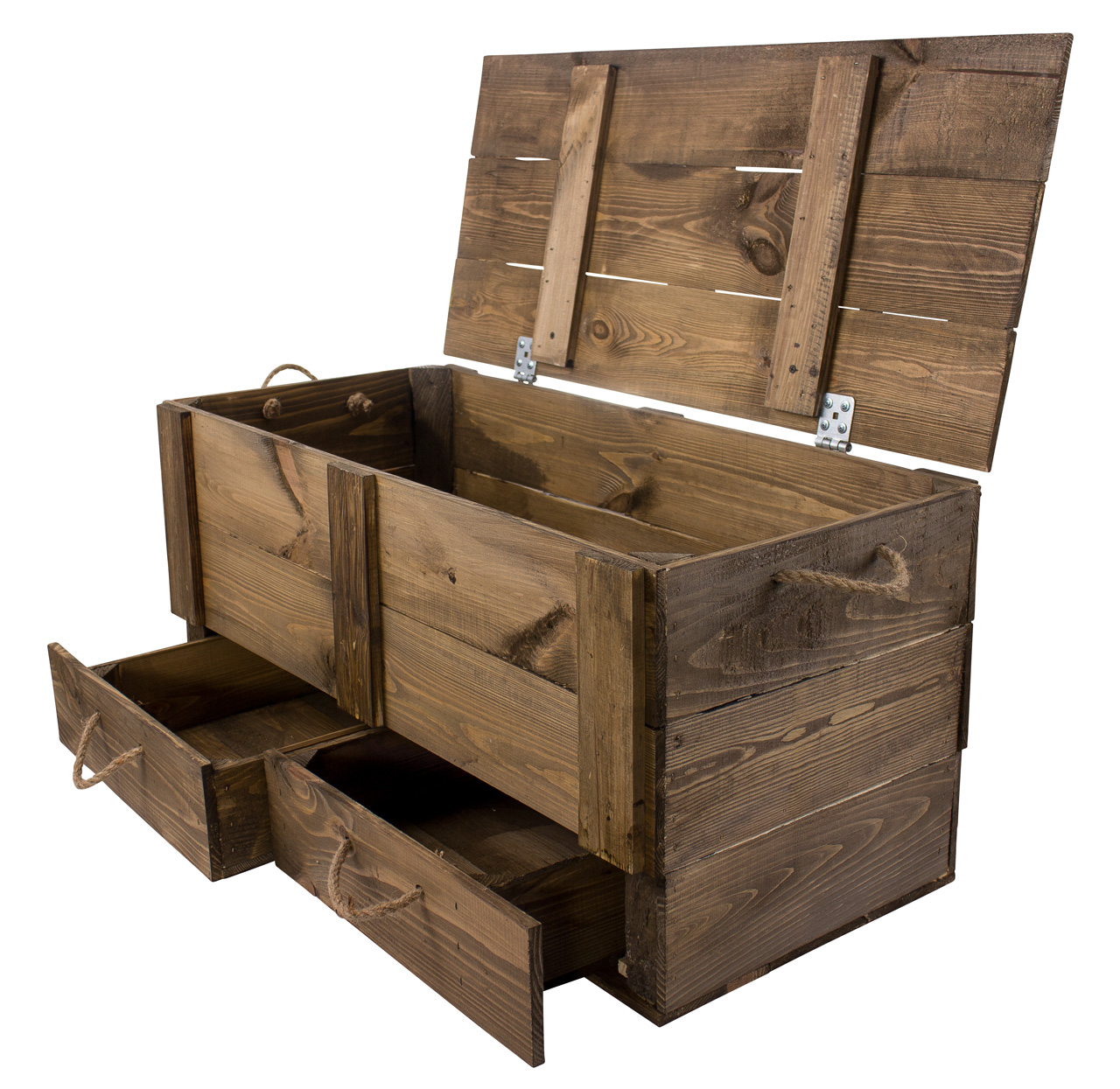 XXL Holztruhe Used mit 2 Schubladen und Kordel 85 x 39 x 40 cm