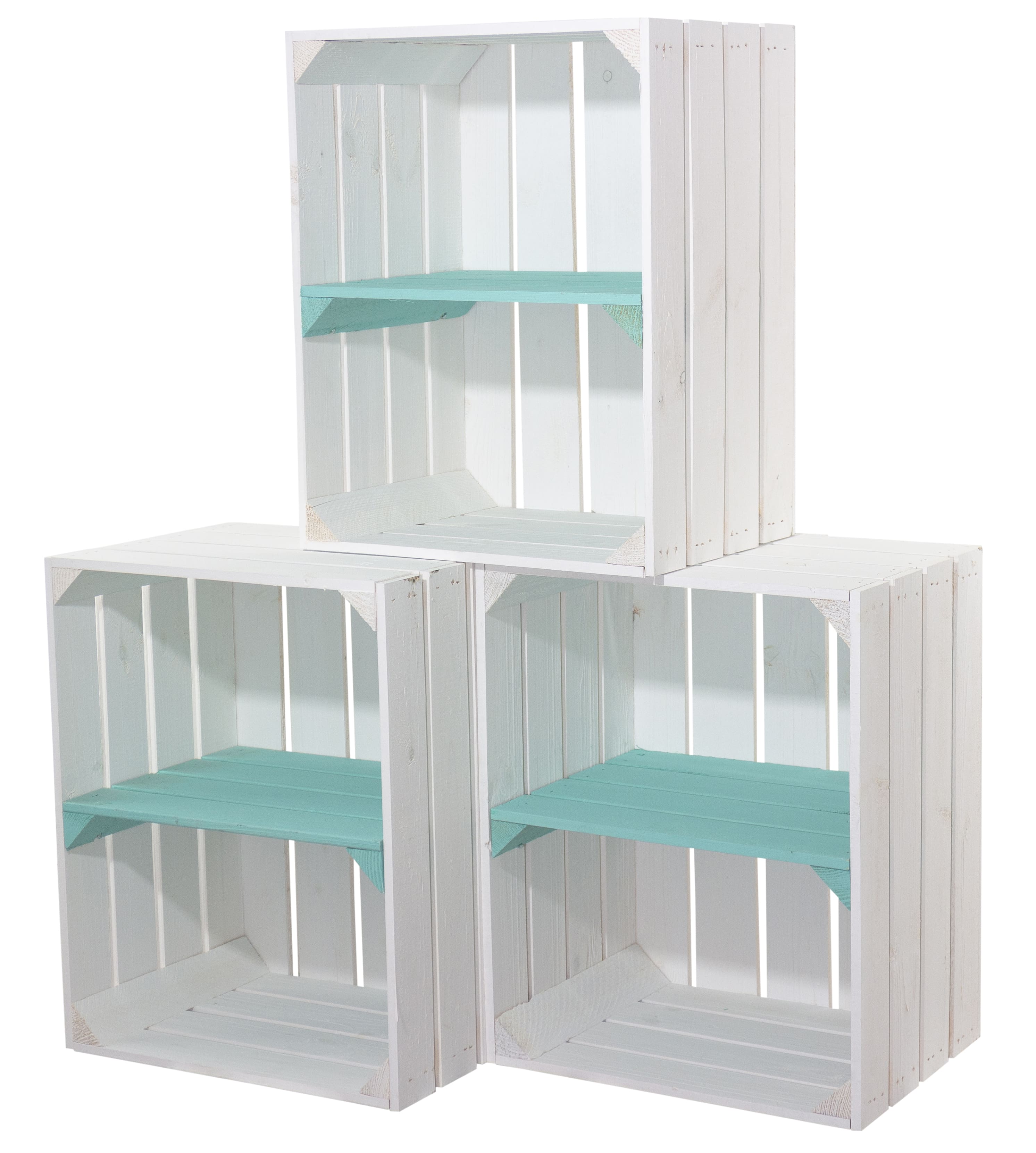 Weiße Obstkiste mit türkisem Mittelbrett -quer- 50 x 40 x 30cm Weiße Obstkiste mit türkisem Mittelbrett -quer- 50 x 40 x 30cm