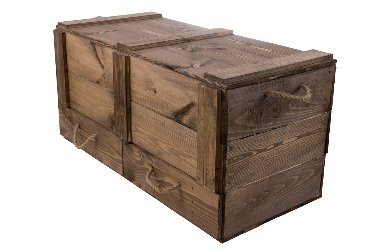 XXL Holztruhe Used mit 2 Schubladen und Kordel 85 x 39 x 40 cm