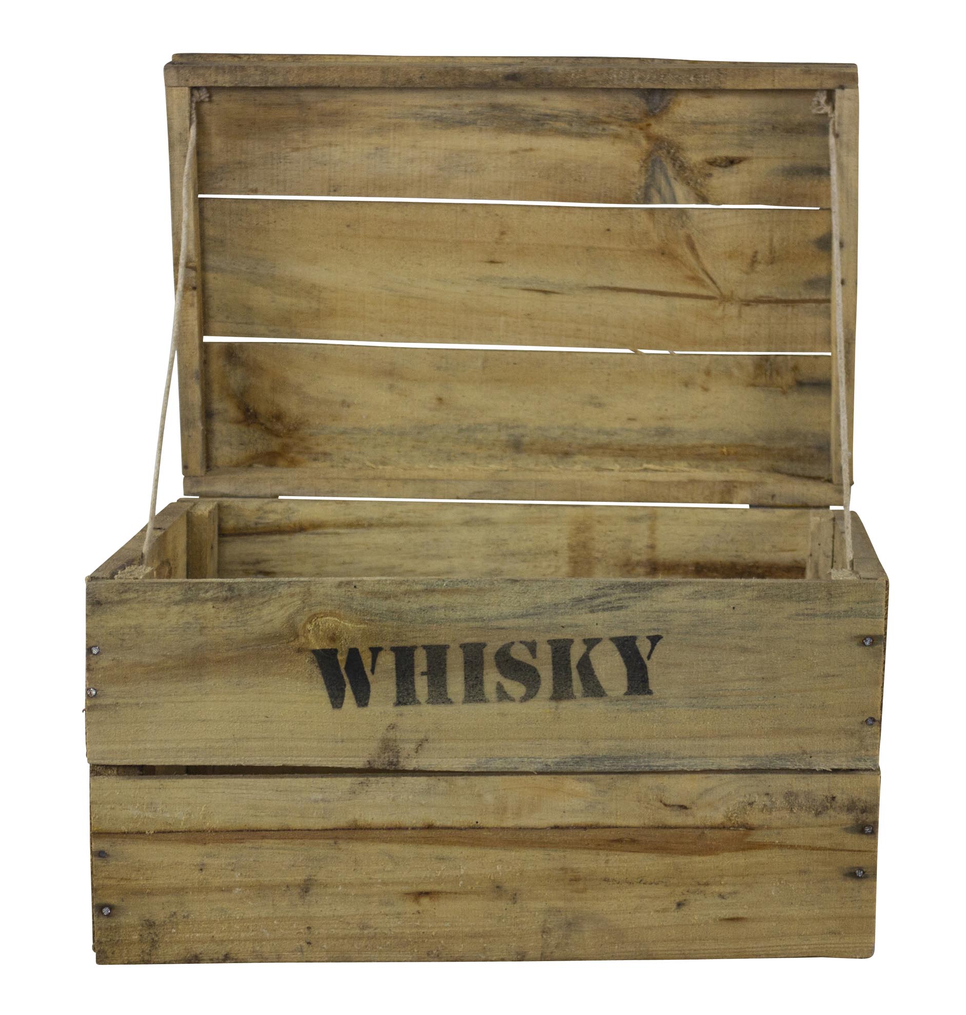 Rustikale Obstkiste mit Deckel und Aufdruck Whisky 42x31x28cm Rustikale Obstkiste mit Deckel und Aufdruck Whisky 42x31x28cm