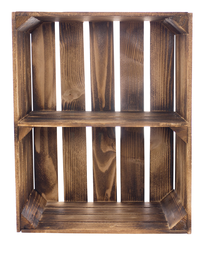 2 geflammte Apfelkisten + 2 Kisten mit kurzem Mittelbrett 50x40x30cm