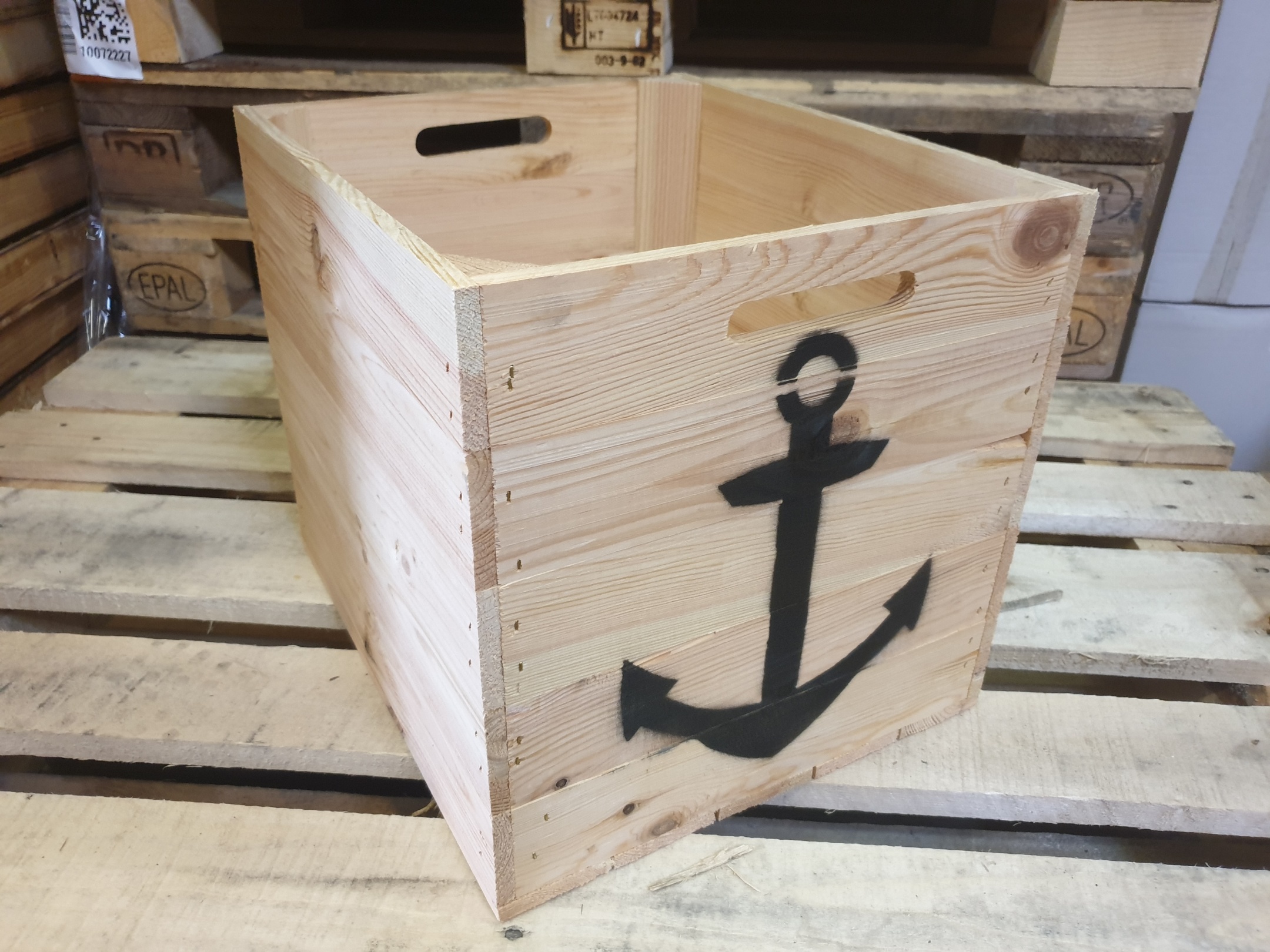 Aufbewahrungskiste Natur mit schwarzem Anker