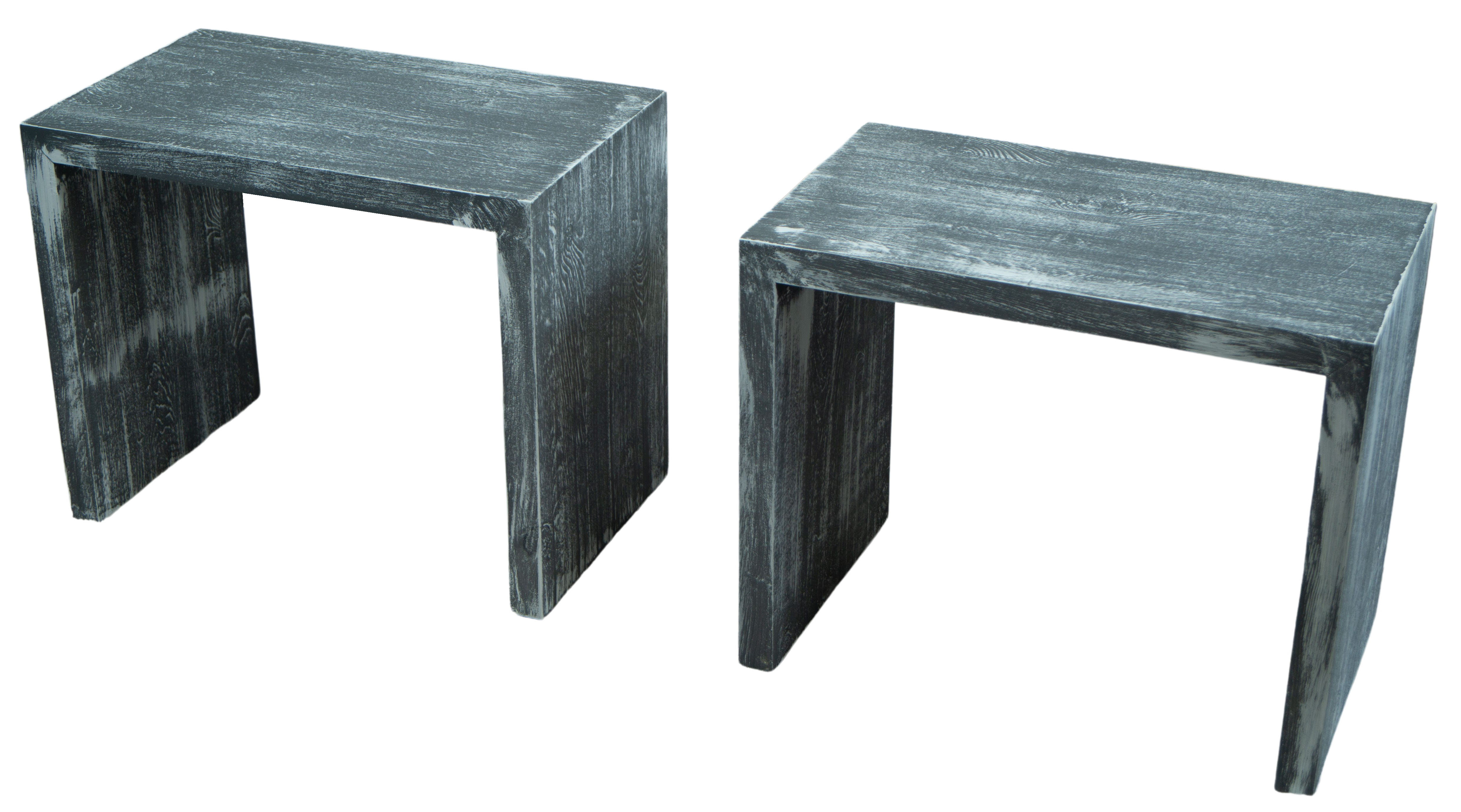 Vintage Tisch mit 2 Sitzhockern in shabby schwarz Beistelltisch 50x40x40cm Sitzhocker in shabby schwarz