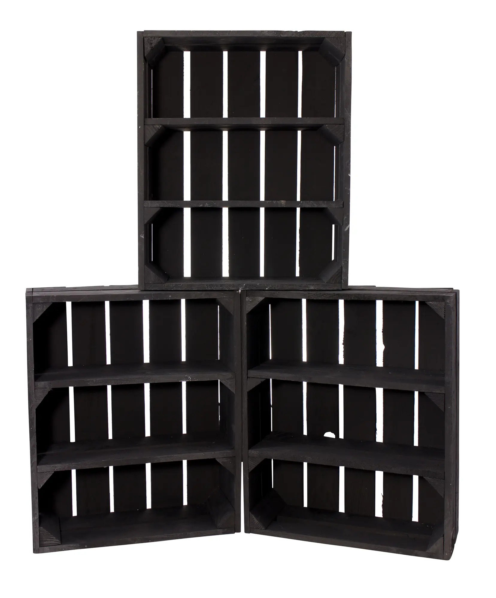 Schwarze flache Regalkiste mit 3 Fächern 50x40,5x16cm Schwarze flache Regalkiste mit 3 Fächern 50x40,5x16cm