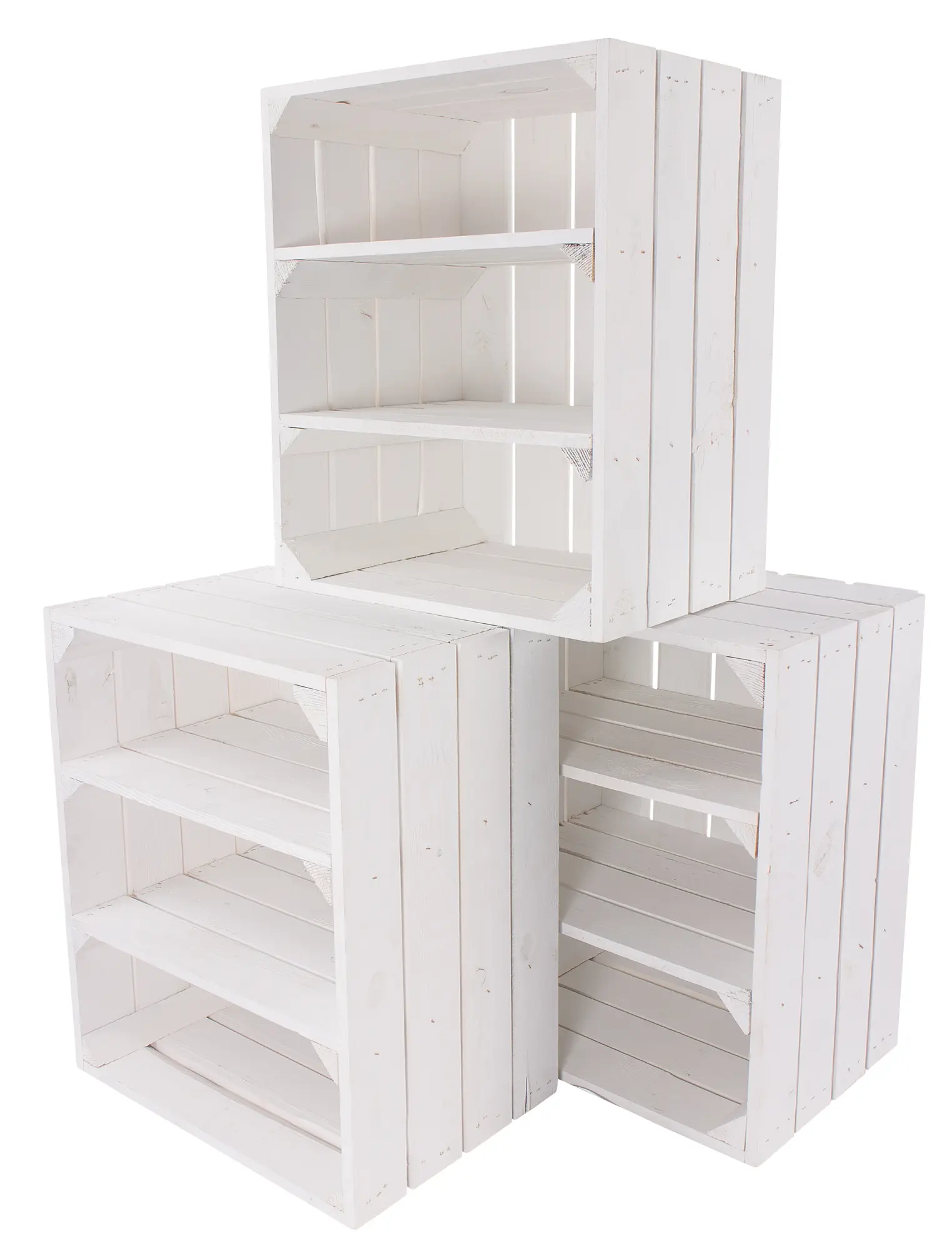 Weiße Holzkiste mit 2 Mittelbrettern -quer- 50x40x30cm