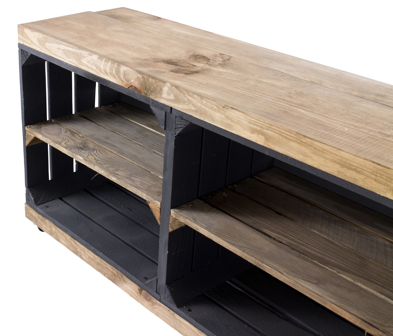 TV-Schrank aus Regalkisten in schwarz auf Rollen 100x30x50cm