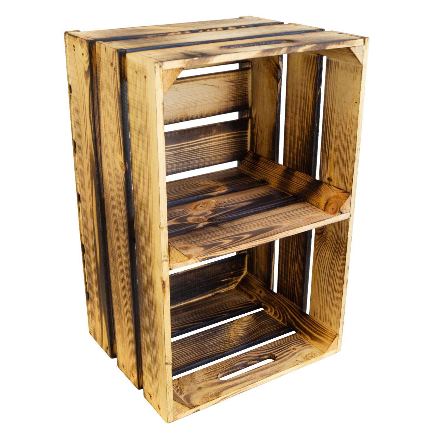 Holzkiste Elfriede geflammt mit Mittelbrett quer 54x30x35cm Holzkiste Elfriede geflammt mit Mittelbrett quer 54x30x35cm