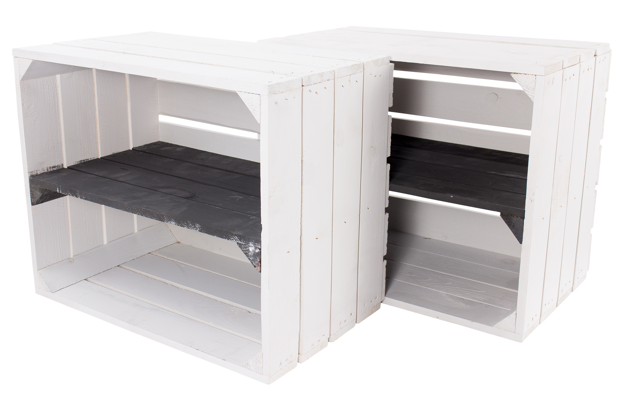 Weiße Holzkiste mit schwarzem Mittelbrett -längs- 50x40x30cm