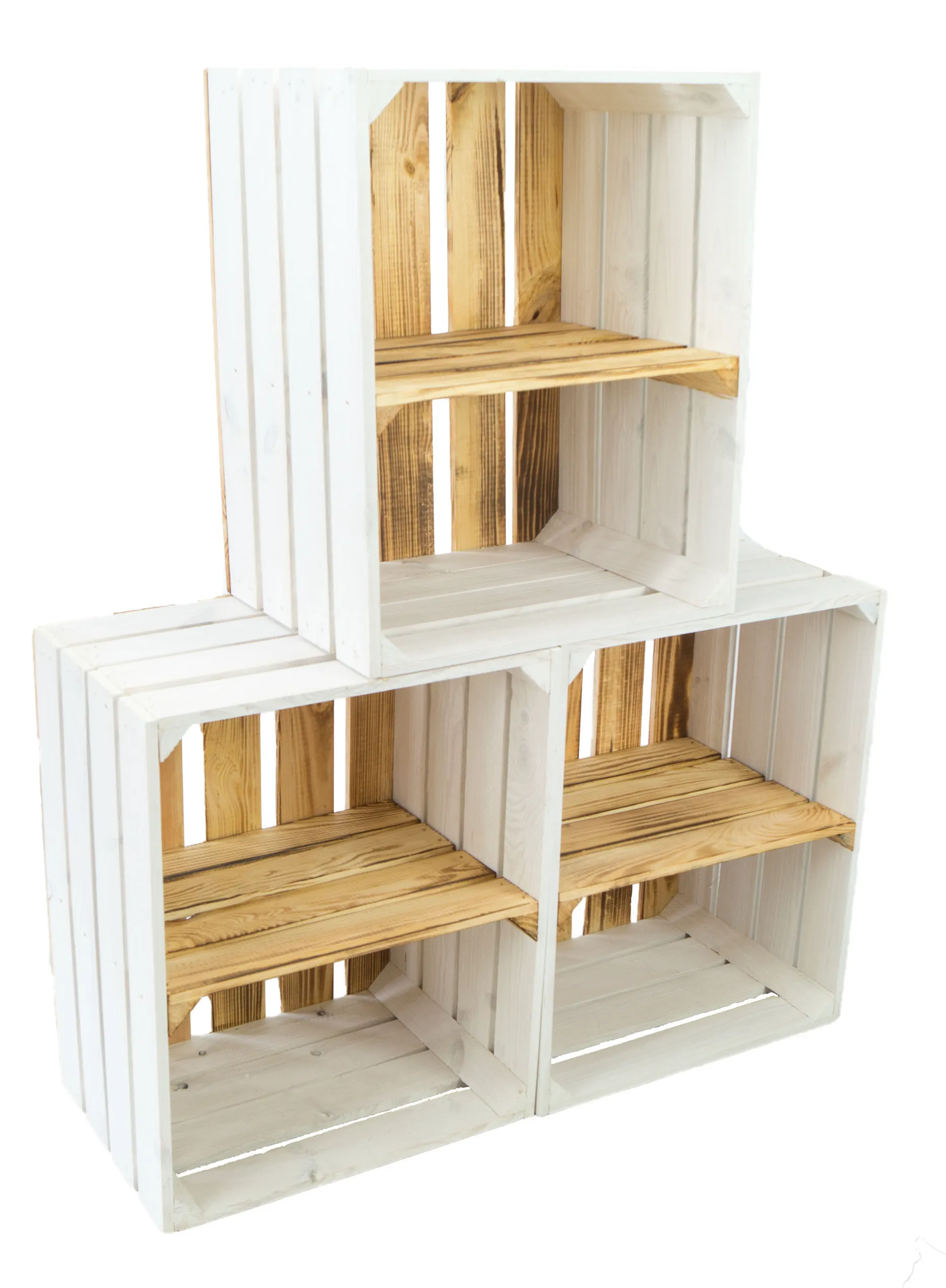 Obstkiste "Johanna" weiß mit geflammten Boden mit Mittelbrett geflammt QUER