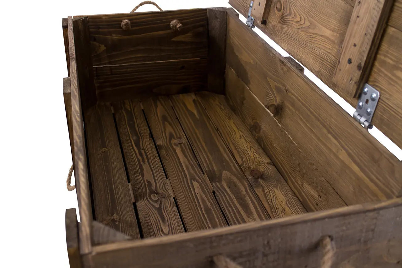 XXL Holztruhe Used mit 2 Schubladen und Kordel 85 x 39 x 40 cm