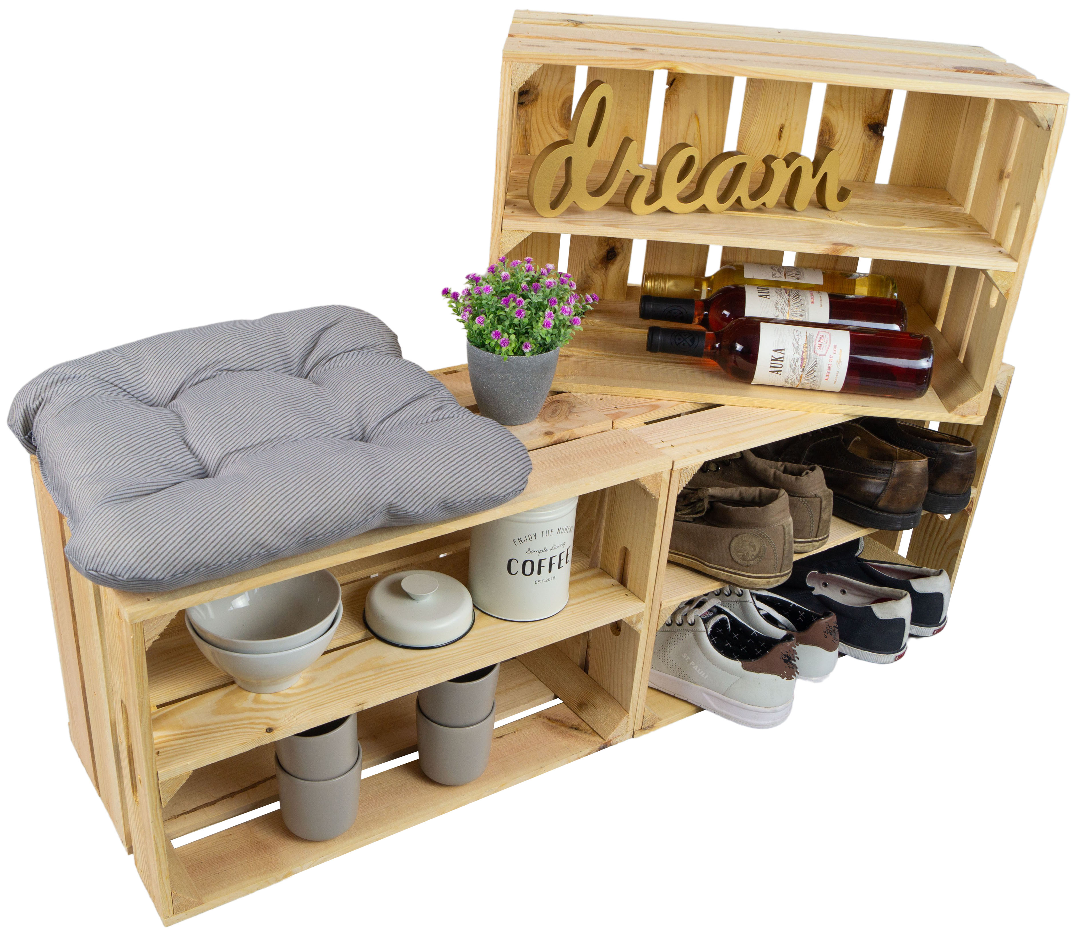 Obstkistenregal "Elfriede" Natur mit Mittelbrett