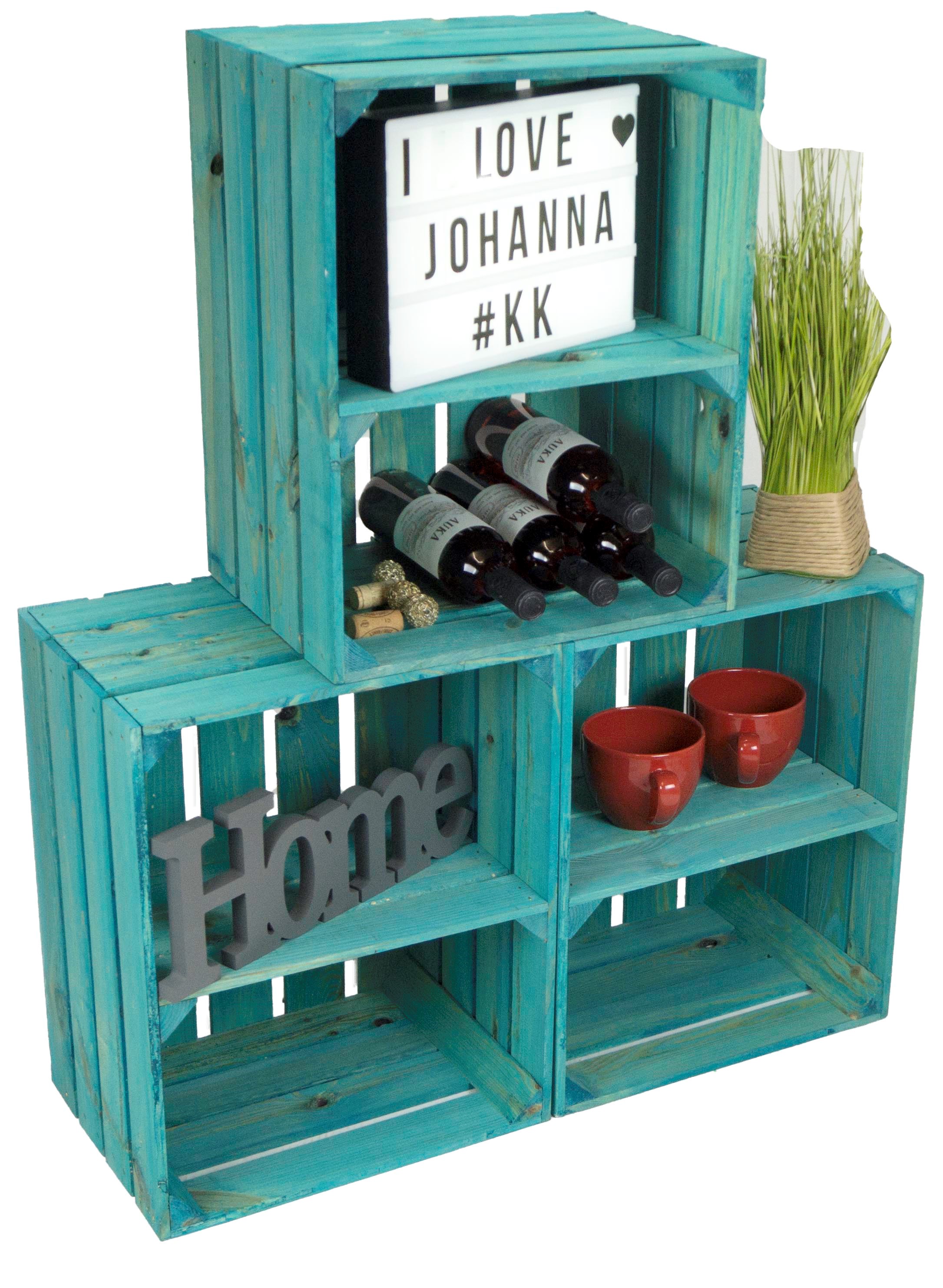 Türkise Obstkiste mit Mittelbrett quer 50 x 40 x 30cm Türkise Obstkiste mit Mittelbrett quer 50 x 40 x 30cm