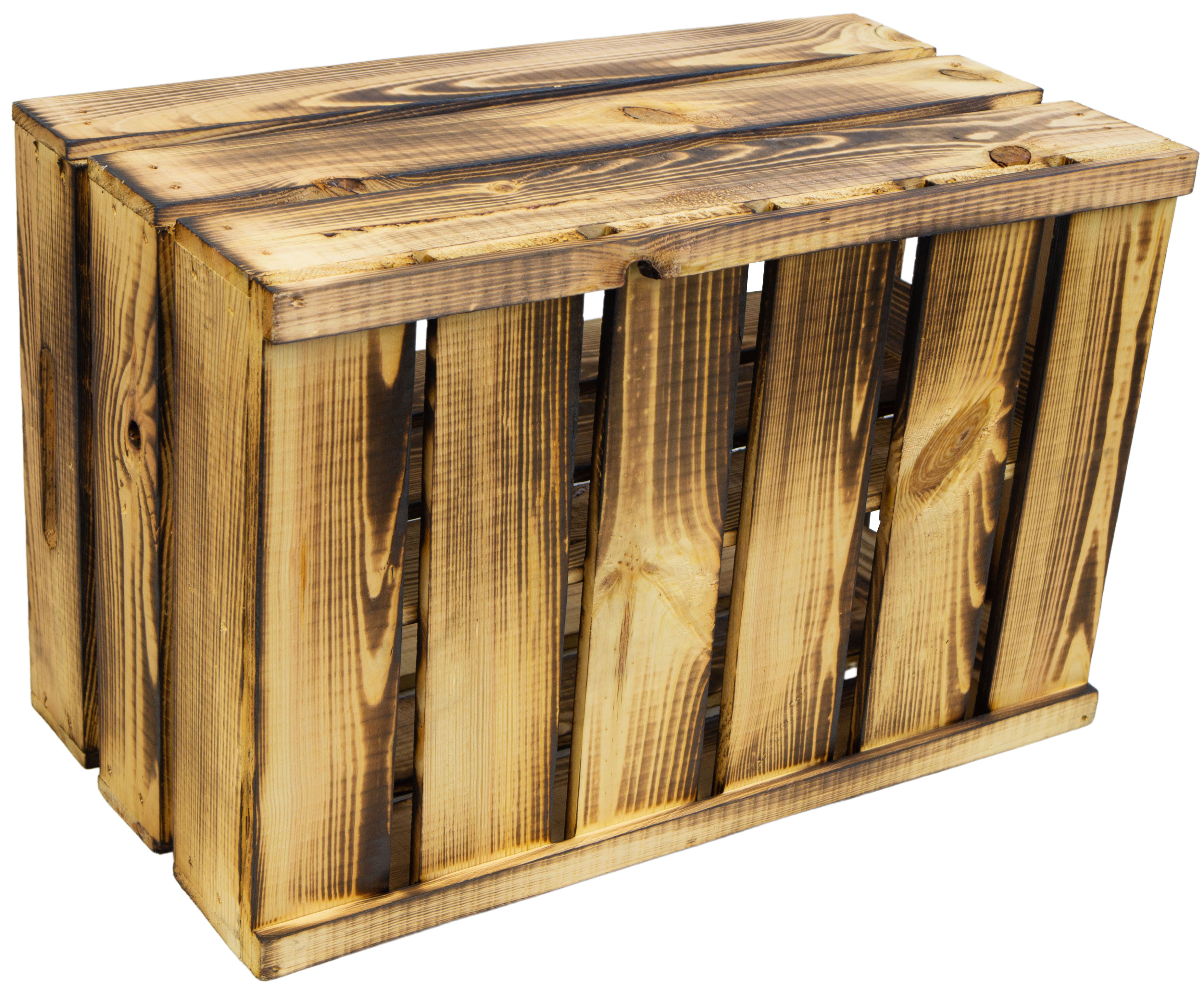 Holzkiste Elfriede geflammt mit Mittelbrett längs 54x30x35cm Holzkiste Elfriede geflammt mit Mittelbrett längs 54x30x35cm