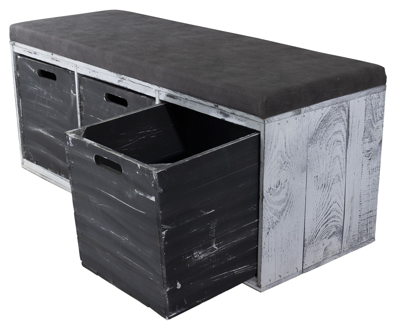 Tolle Sitzbank Shabby Schwarz gepolstert, mit drei geräumigen Kallax Kisten