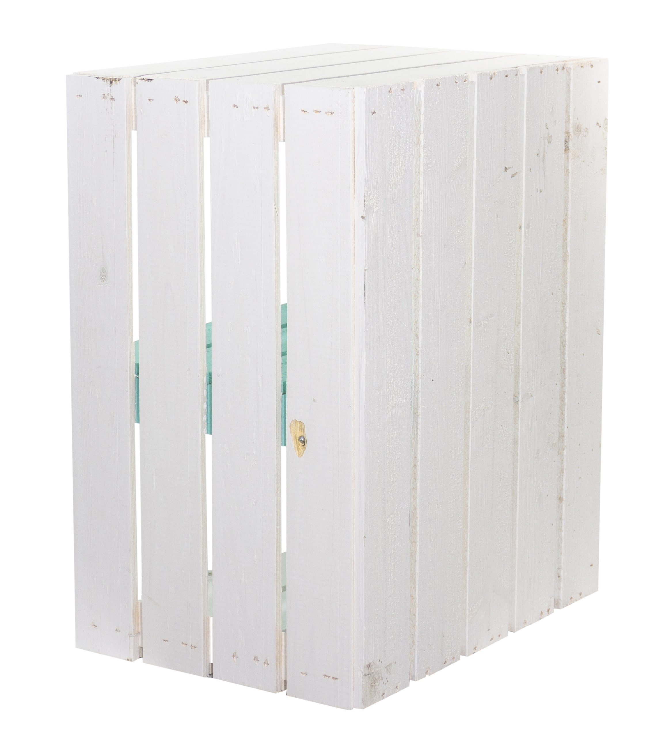 Weiße Obstkiste mit türkisem Mittelbrett -quer- 50 x 40 x 30cm Weiße Obstkiste mit türkisem Mittelbrett -quer- 50 x 40 x 30cm