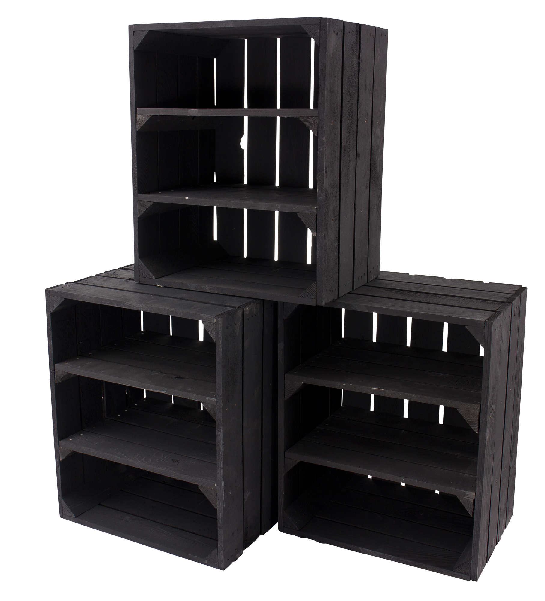 Schwarze Holzkiste mit 2 schwarzen Mittelbrettern -quer- 50x40x30cm