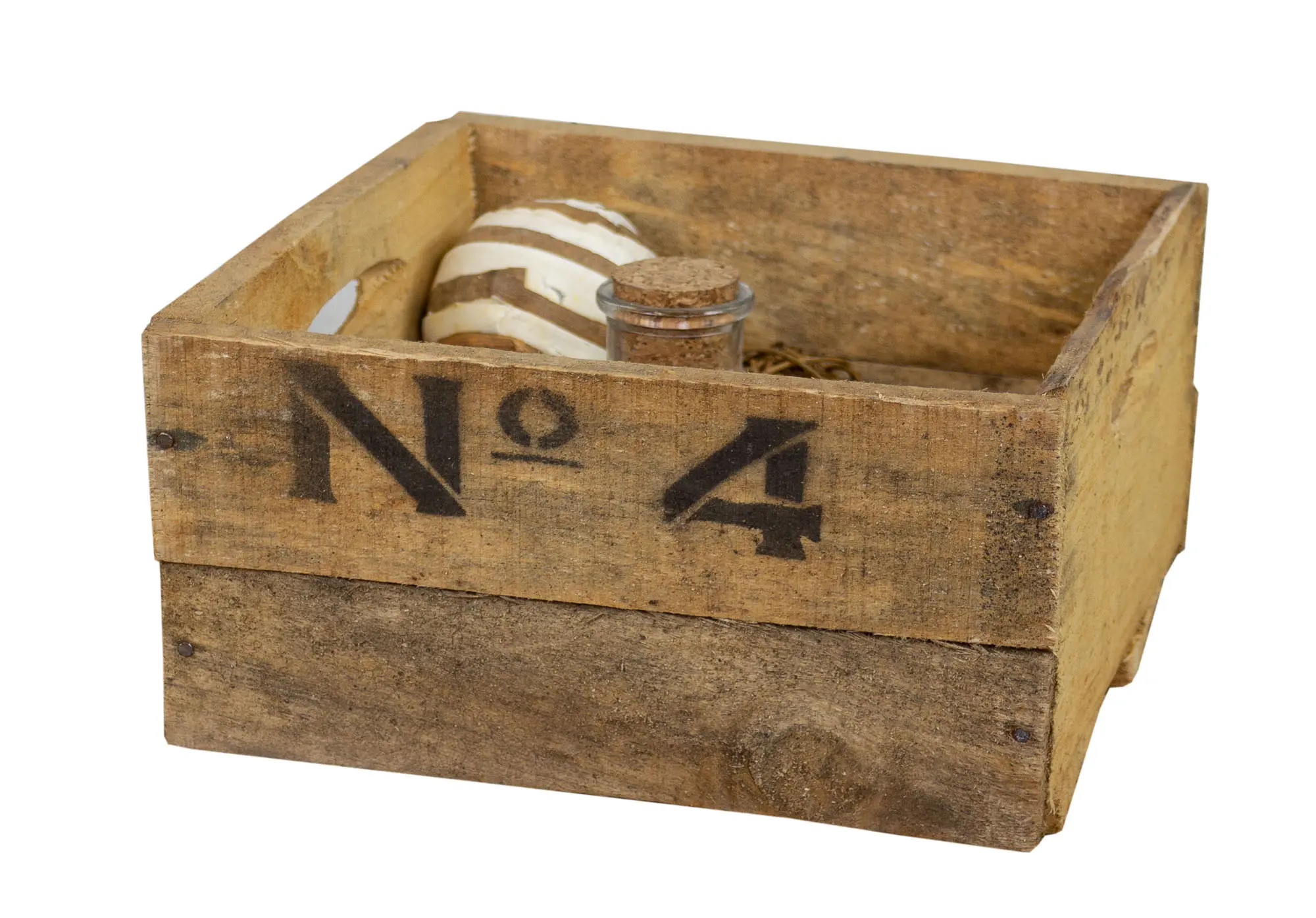 Alte Holzkiste mit Aufdruck No4 23x21x12cm (M)