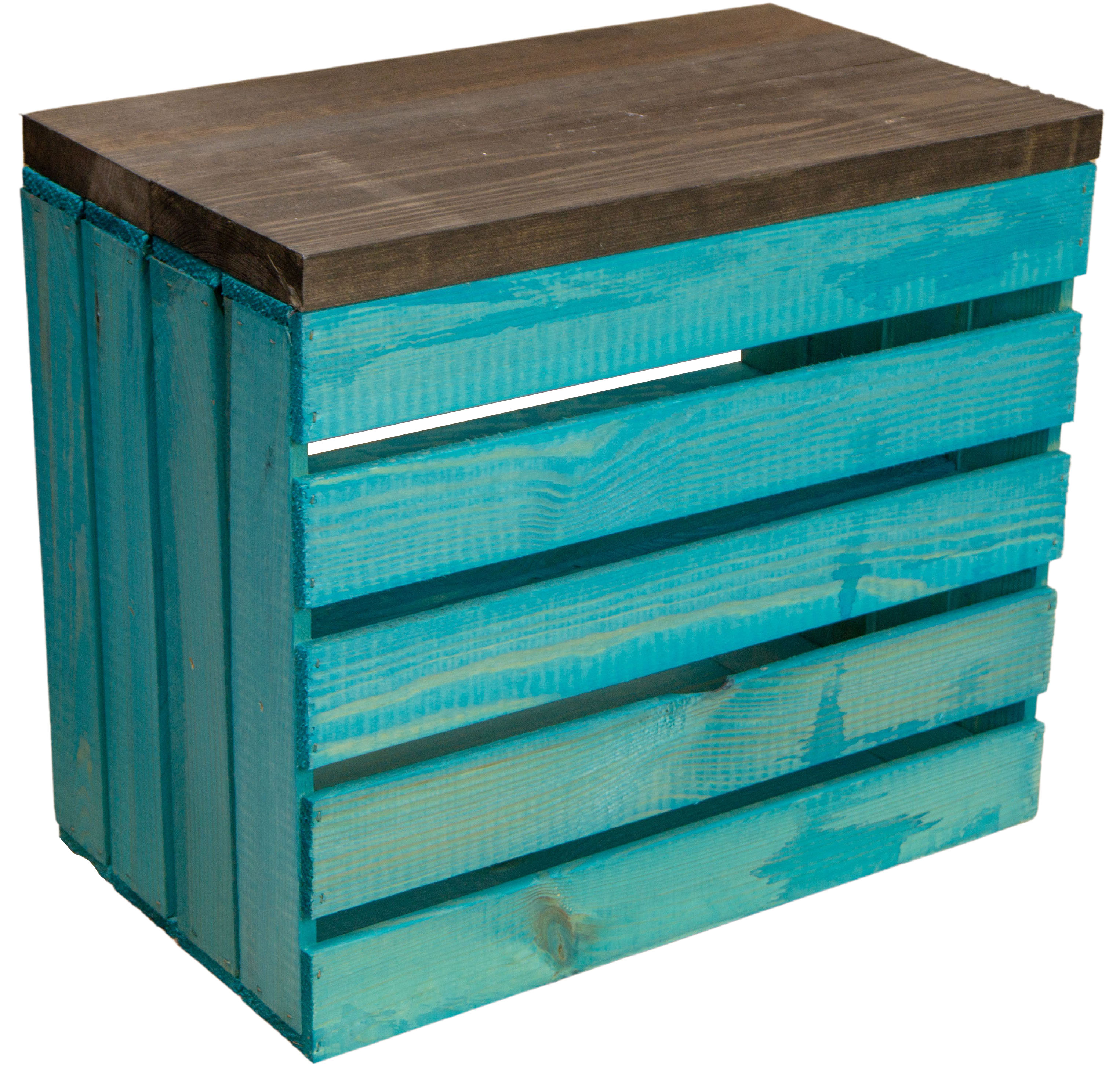 Sitzkiste Johanna - Türkis längs - mit Planke dunkler Planke Sitzkiste Johanna - Türkis längs - mit Planke dunkler Planke