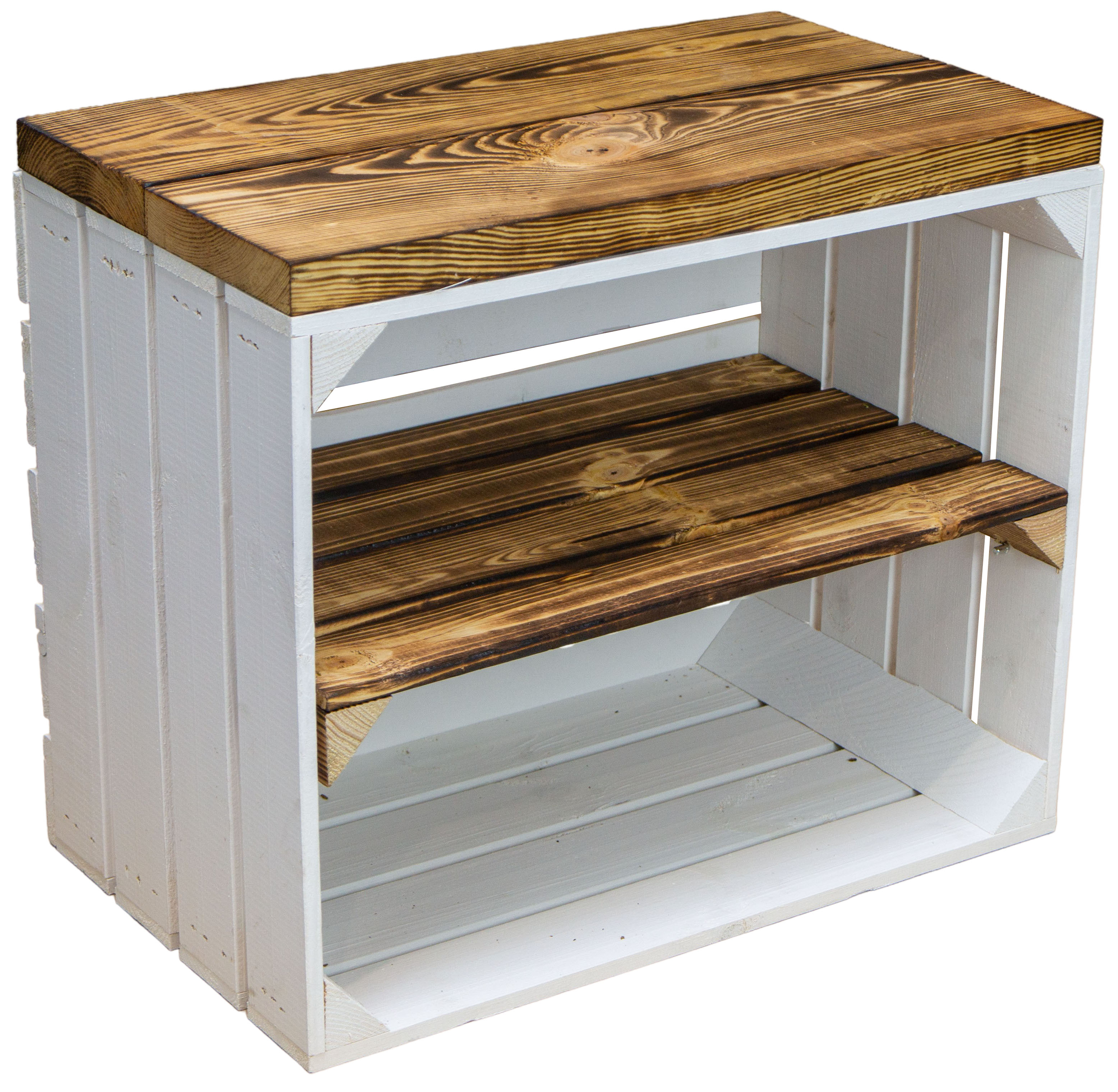 Sitzkiste Johanna - weiß geflammt Längs - mit Planke geflammte Planke Sitzkiste Johanna - weiß geflammt Längs - mit Planke geflammte Planke