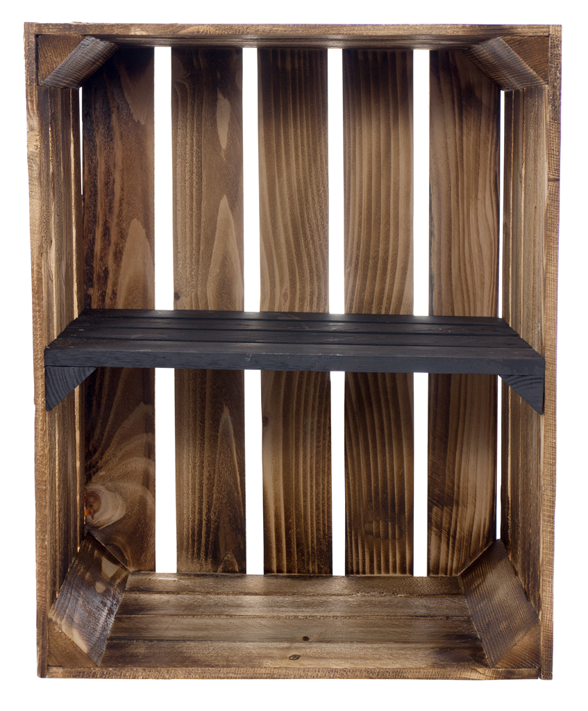Geflammte Holzkiste mit schwarzem Mittelbrett 50x40x30cm