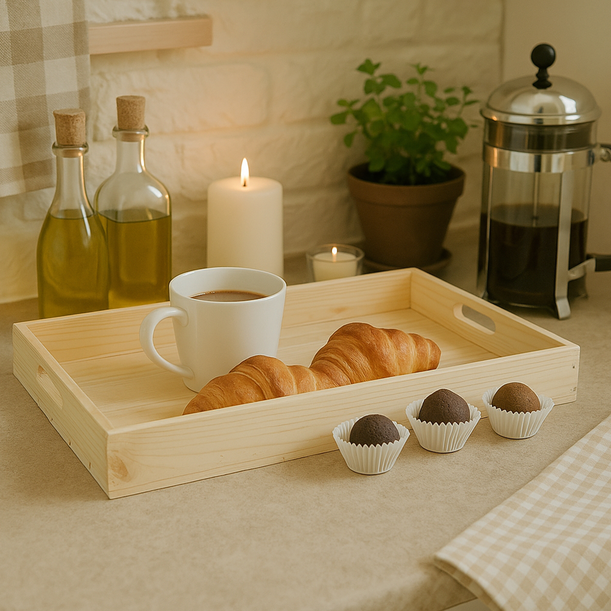 Serviertablett in Natur 60x40x8cm Holztablett Frühstückstablet Bartablett