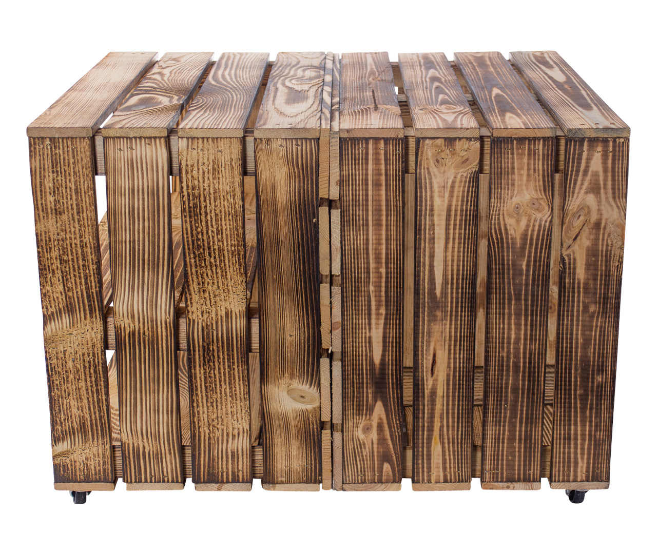 Beistelltisch aus geflammten Kisten mit Regalbrett 50x40x60cm