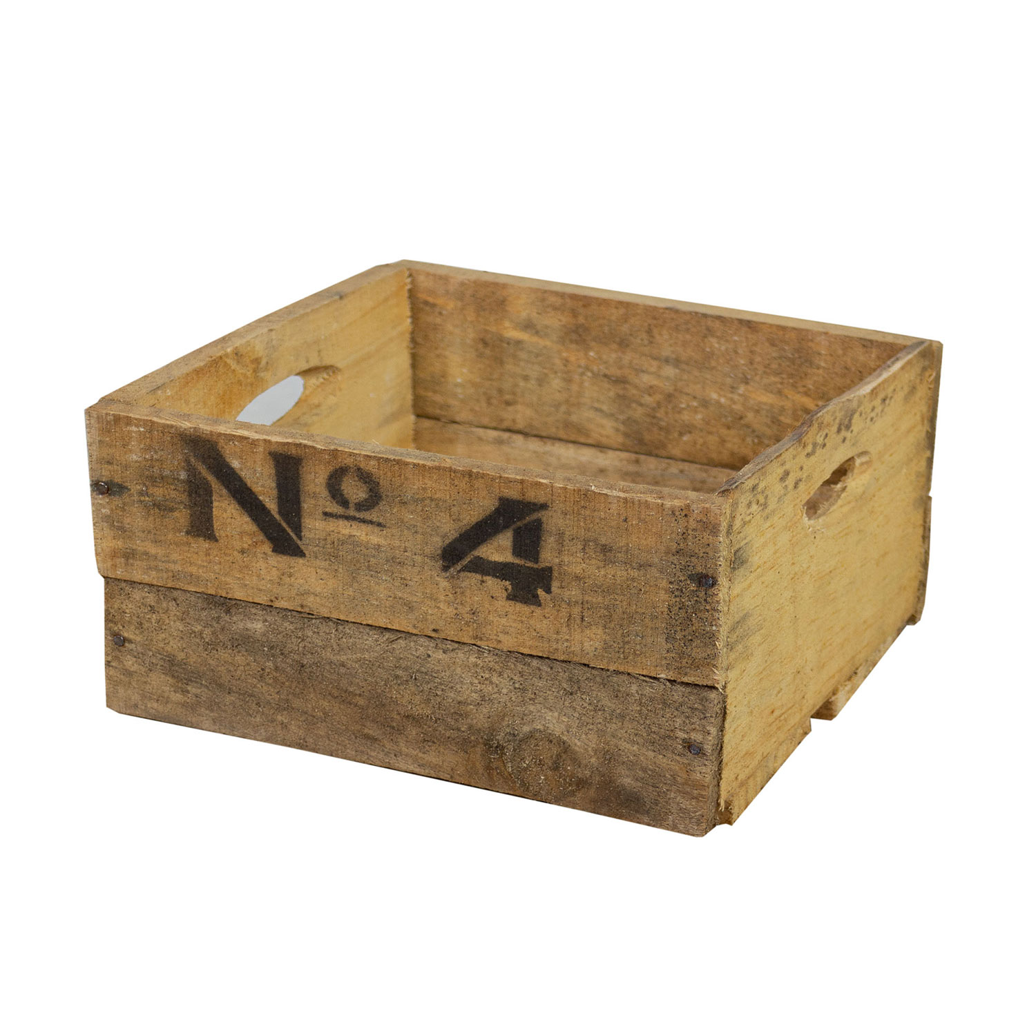 Alte Holzkiste mit Aufdruck No4 23x21x12cm (M) Alte Holzkiste mit Aufdruck No4 23x21x12cm (M)