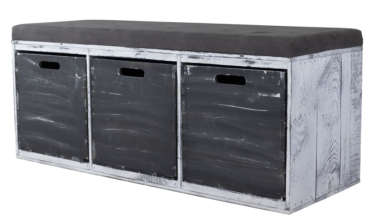 Tolle Sitzbank Shabby Schwarz gepolstert, mit drei geräumigen Kallax Kisten Tolle Sitzbank Shabby Schwarz gepolstert, mit drei geräumigen Kallax Kisten