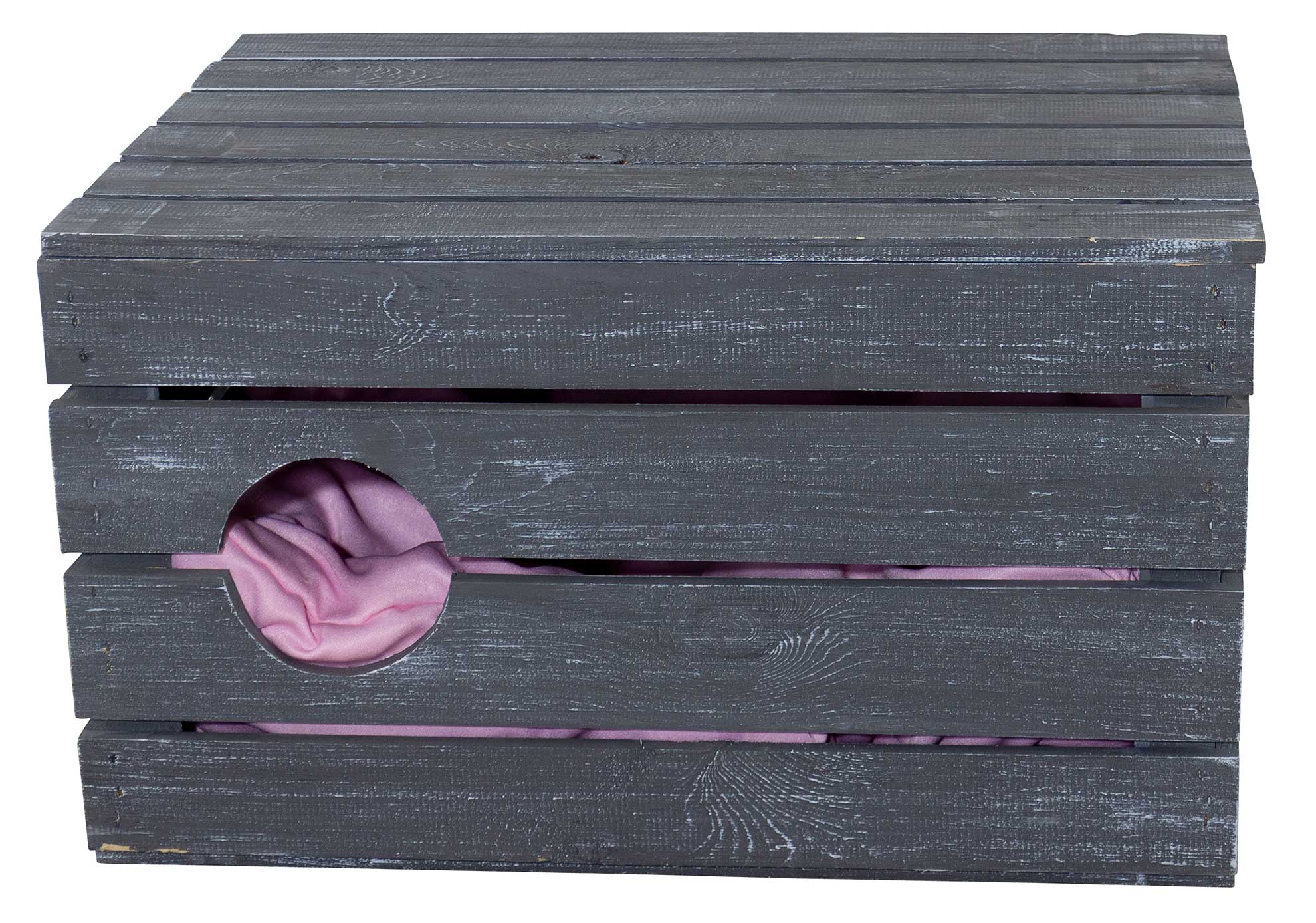 Große Katzenhöhle Shabby Schwarz Holz ohne Kissen 60x45x35cm