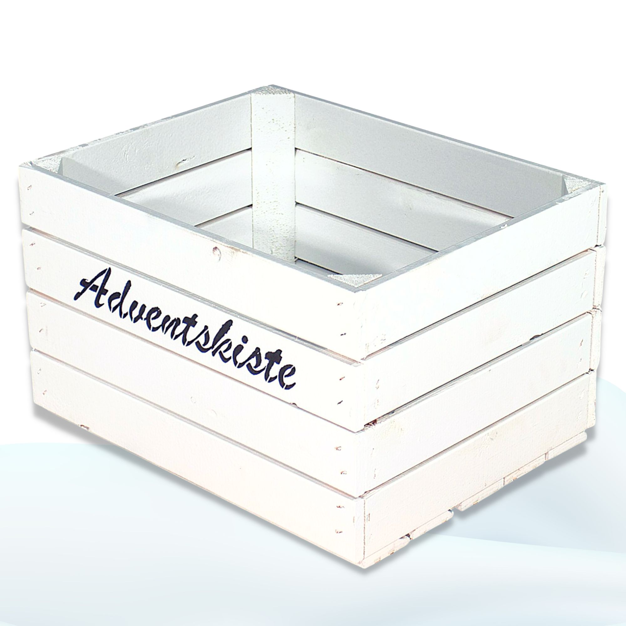 Weiße Kiste mit "Adventskiste" Aufdruck 50x40x30cm