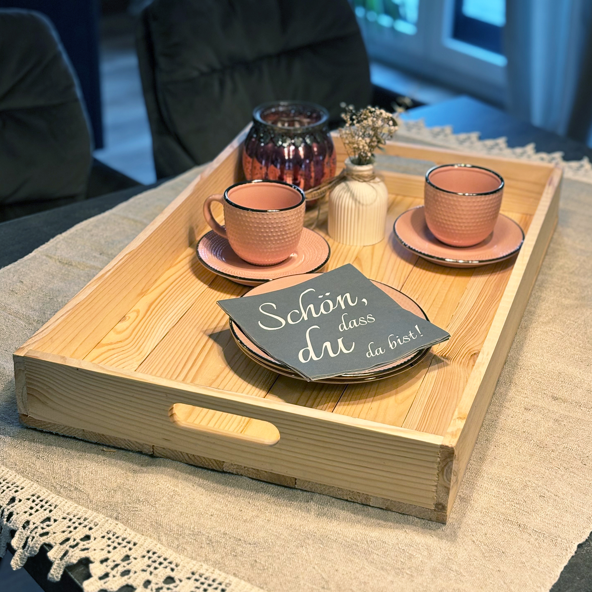 Serviertablett in Natur 60x40x8cm Holztablett Frühstückstablet Bartablett