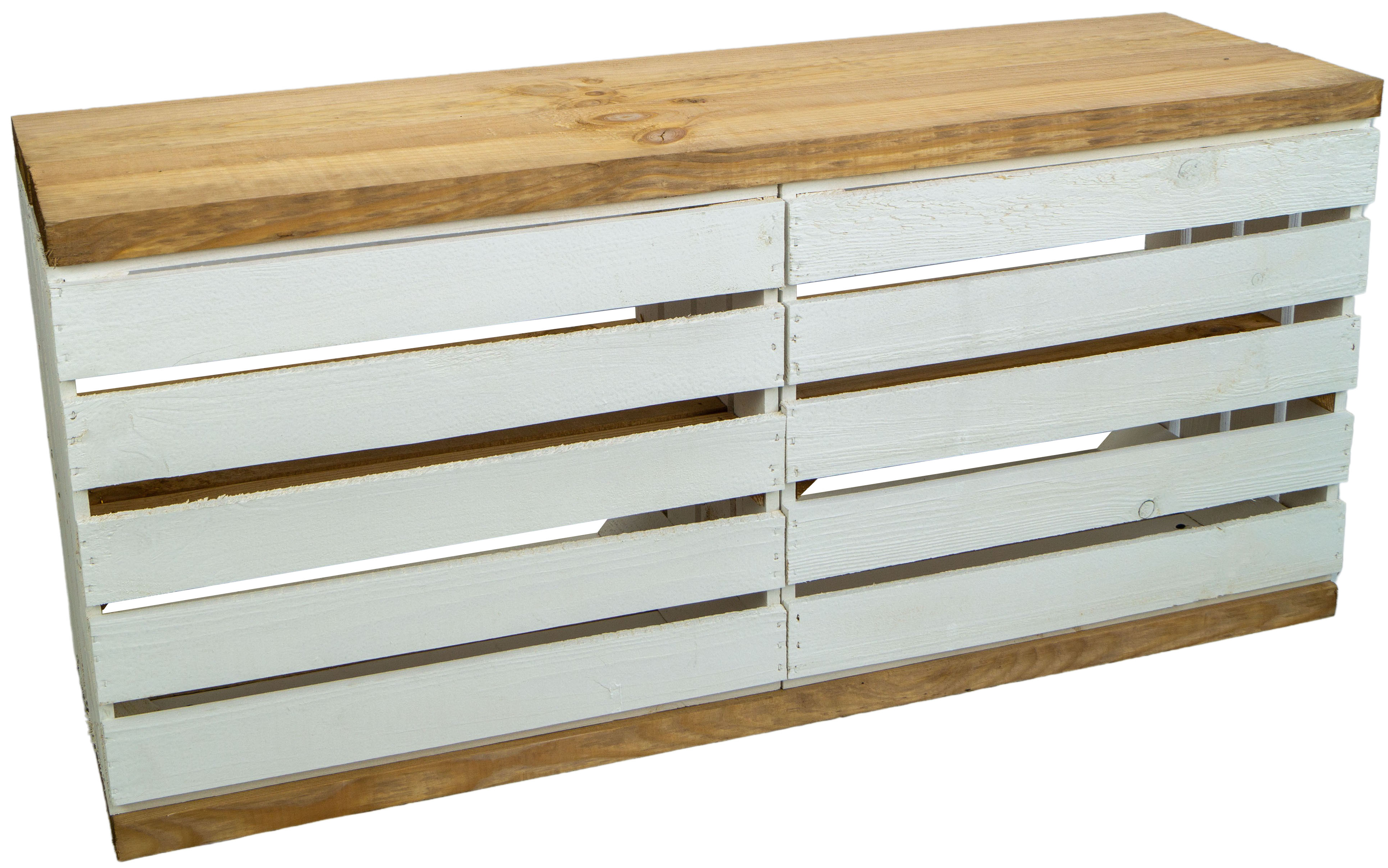 Weißer TV Schrank mit dicken Planken & Mittelbrett Natur Weißer TV Schrank mit dicken Planken & Mittelbrett Natur