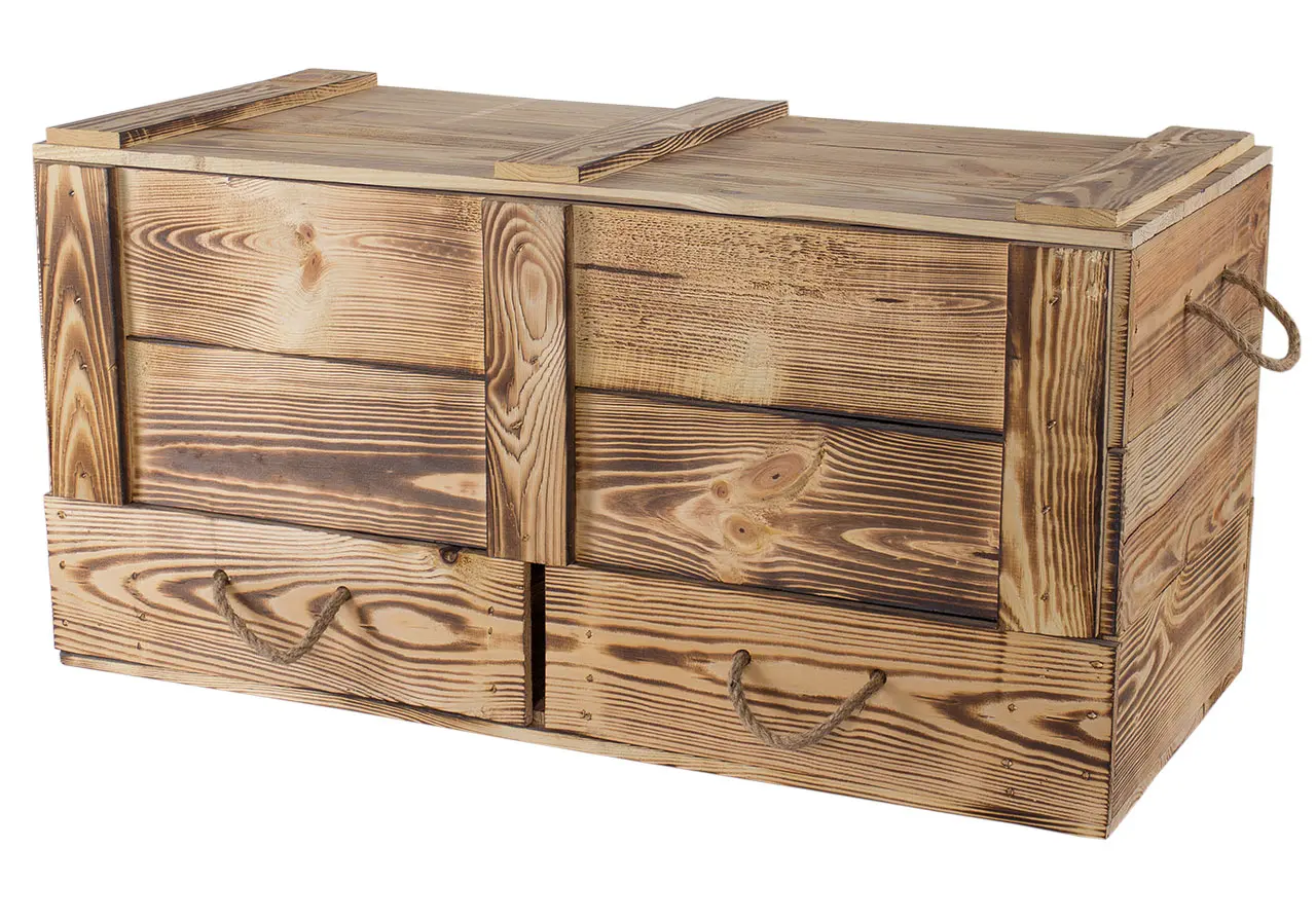 Holztruhe geflammt mit Schubladen 85x39x40cm Holztruhe geflammt mit Schubladen 85x39x40cm