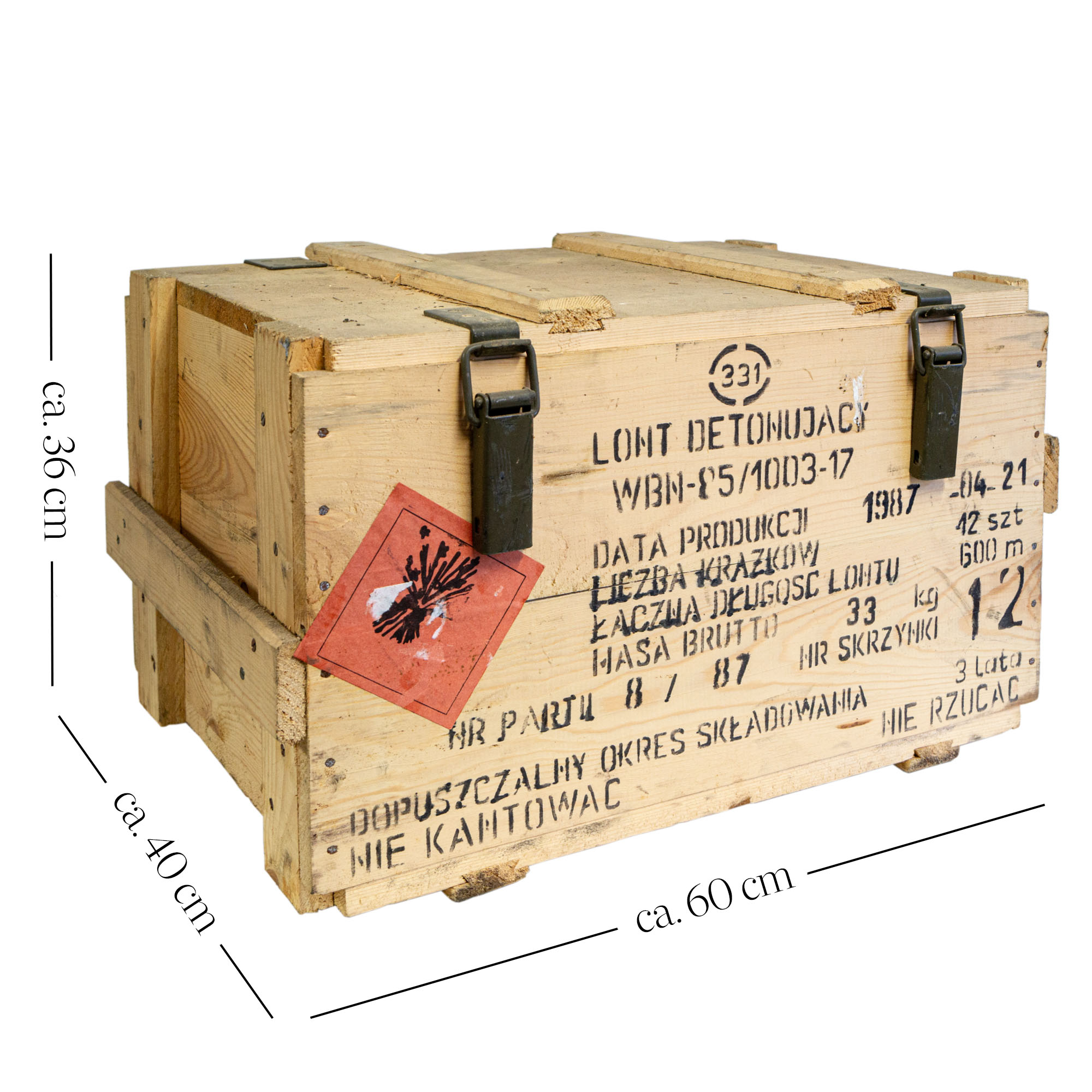 Vintage Frachtkiste WBN-85 Holz 60x40x36 cm Transportkiste Truhe Metallbeschläge Vintage Frachtkiste WBN-85 Holz 60x40x36 cm Transportkiste Truhe Metallbeschläge