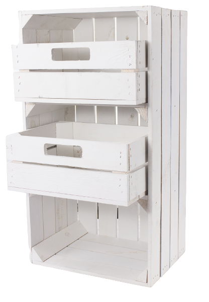 Weiße schmale Regalkiste mit Schubladen 68x40x31cm