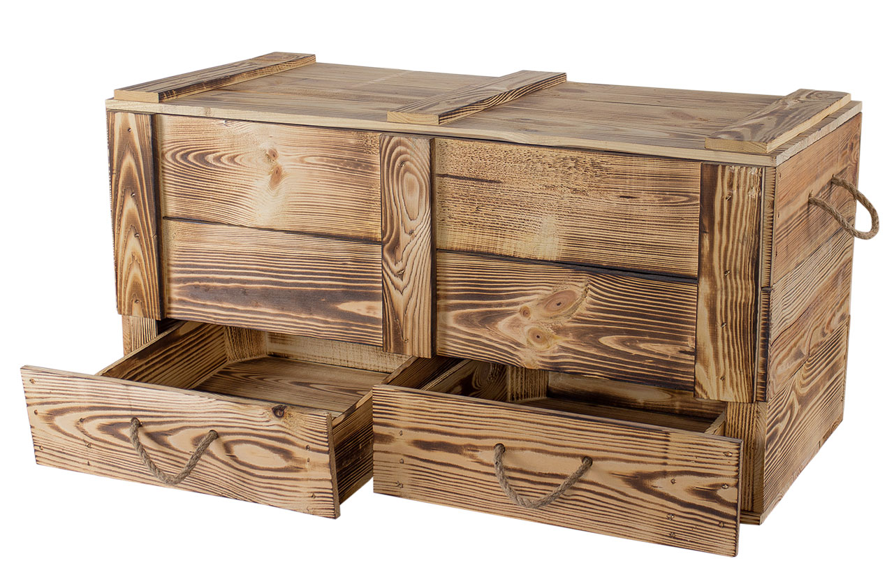 Holztruhe geflammt mit Schubladen 85x39x40cm Holztruhe geflammt mit Schubladen 85x39x40cm