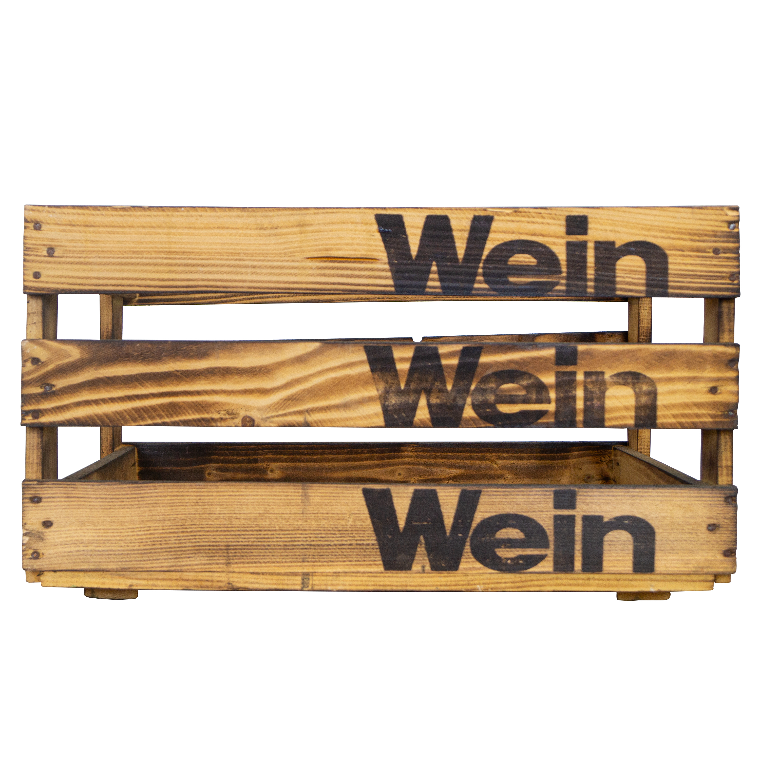 Geflammte Badische Weinkiste "Wein Wein Wein" 50x35x28 cm Geflammte Badische Weinkiste "Wein Wein Wein" 50x35x28 cm