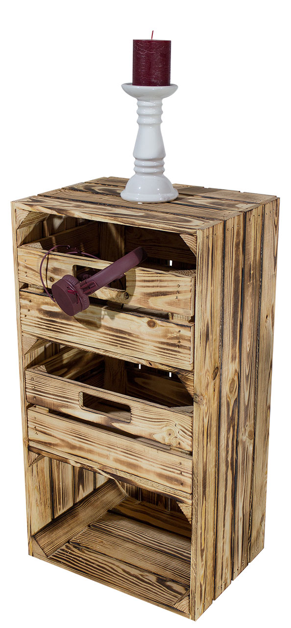 2x Geflammte schmale Regalkiste mit Schublade