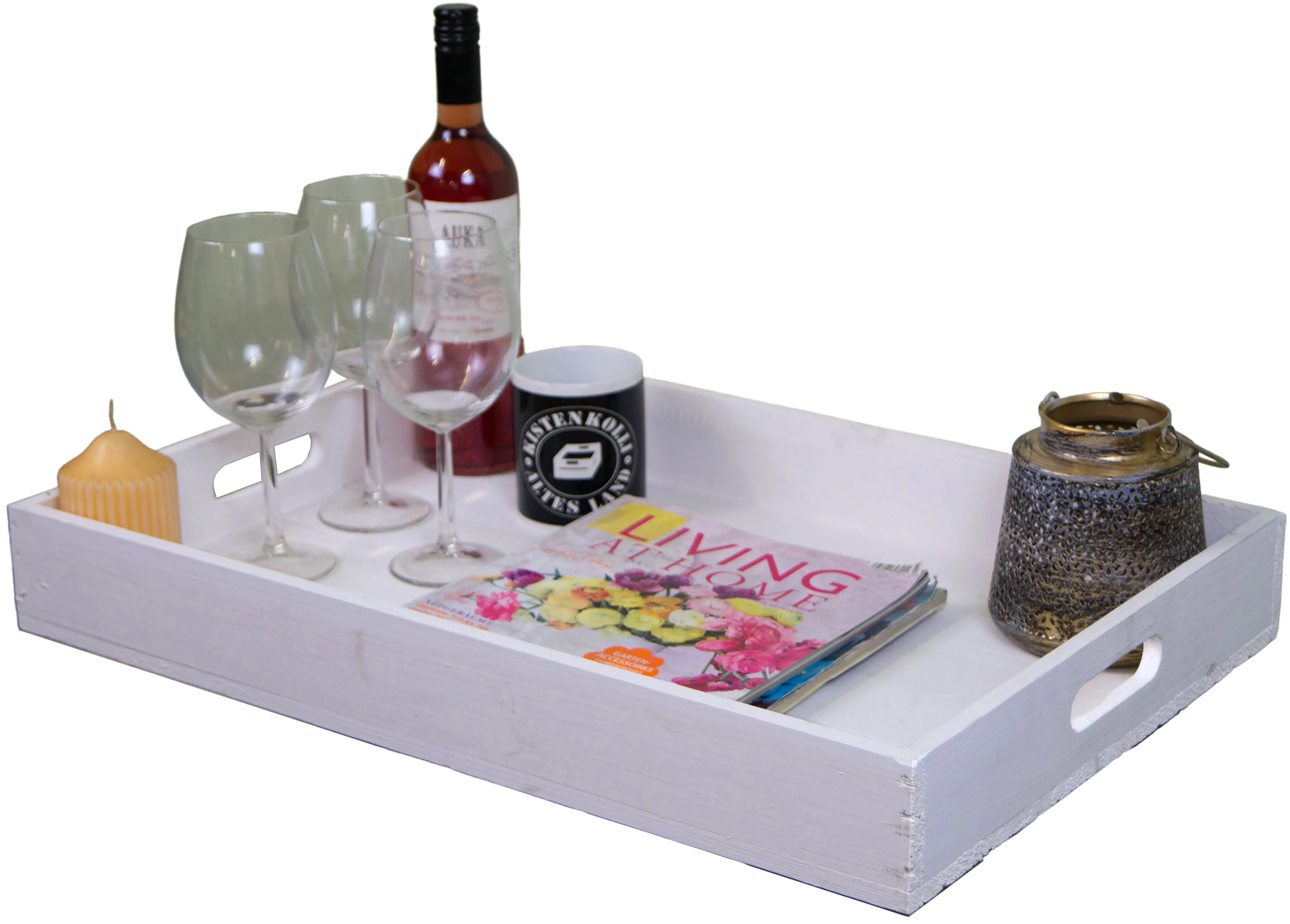 Serviertablett in weiß 60x40x8cm Holztablett Frühstückstablet Bartablett Serviertablett in weiß 60x40x8cm Holztablett Frühstückstablet Bartablett