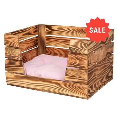 Katzenbett "Obstkiste" in geflammtem Holz ohne Kissen 50x40x30cm Katzenbett "Obstkiste" in geflammtem Holz ohne Kissen 50x40x30cm