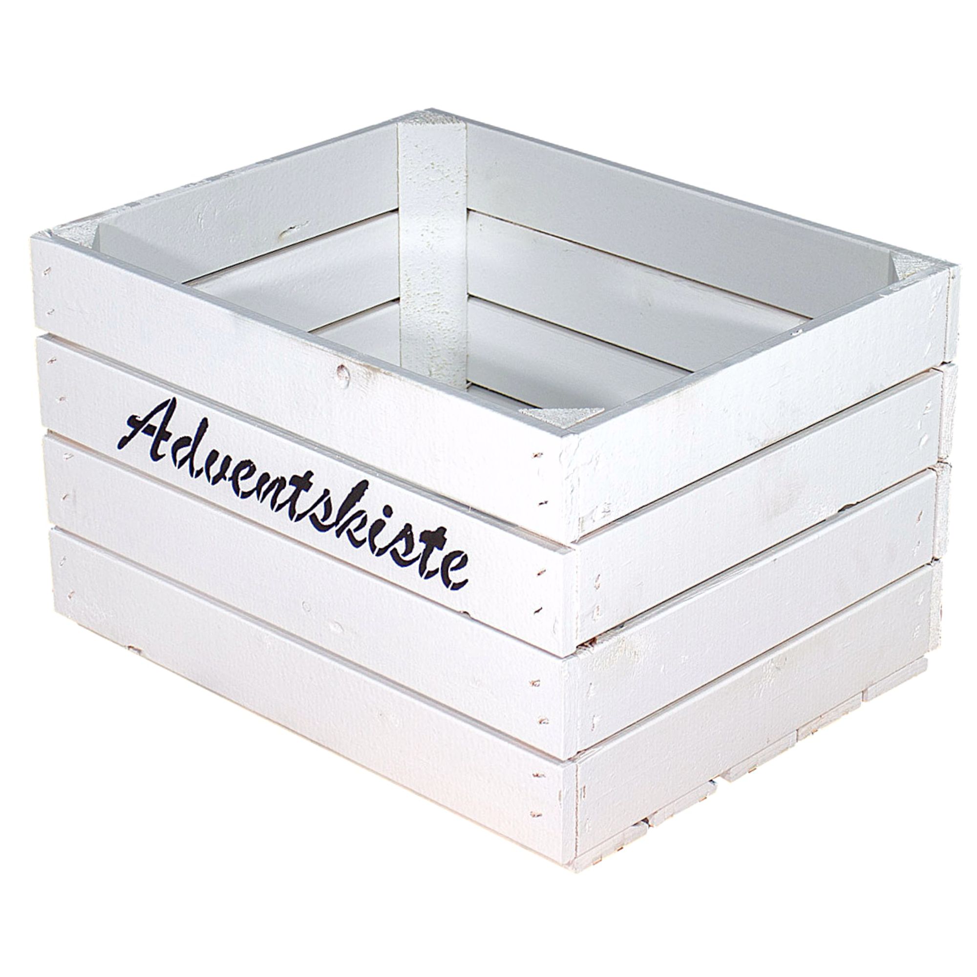 Weiße Kiste mit "Adventskiste" Aufdruck 50x40x30cm