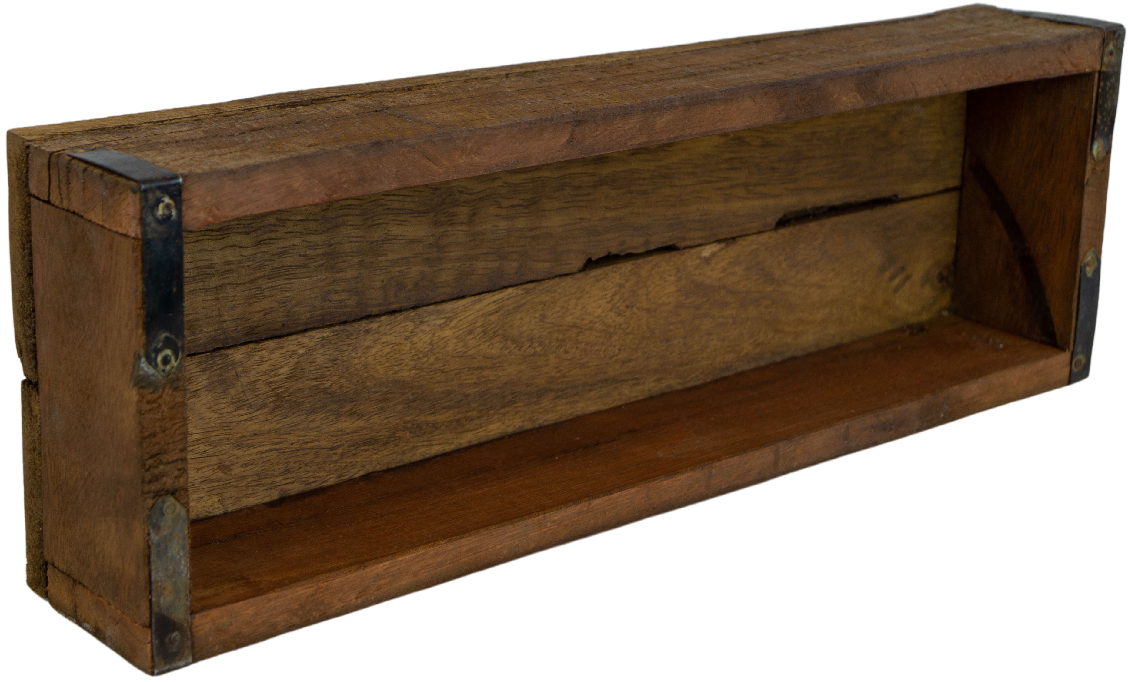 Schmale rustikale Altholz-Kiste mit Metallbeschlag