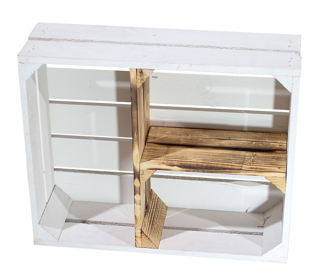 Flache weiß geflammte Kiste mit T Trenner 50x40x15cm Flache weiß geflammte Kiste mit T Trenner 50x40x15cm